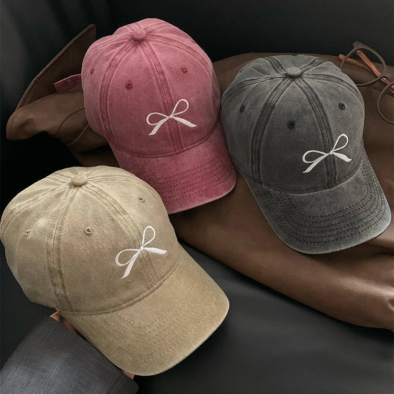 Women Y2K Korean Washed Denim Snapback Hat