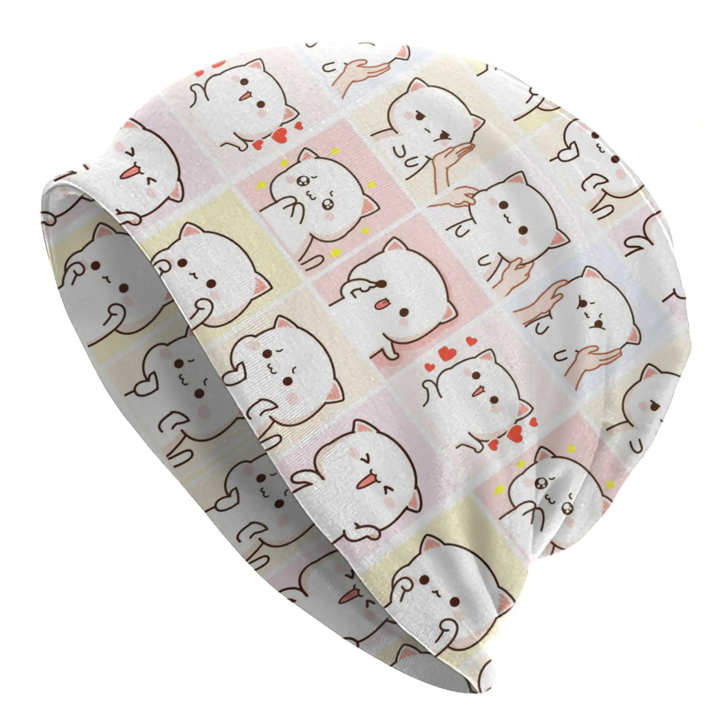 Kawaii Peach Cat Eating Strawberry Cake Caps Goma Mochi Men Women