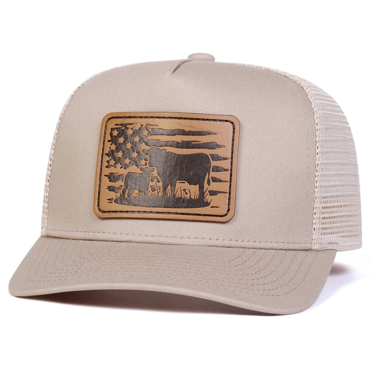 Unisex American Flag Cow Leather Label Baseball Net Caps Spring Summer