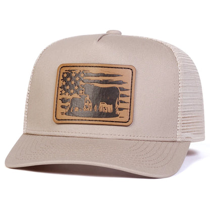 Unisex American Flag Cow Leather Label Baseball Net Caps Spring Summer