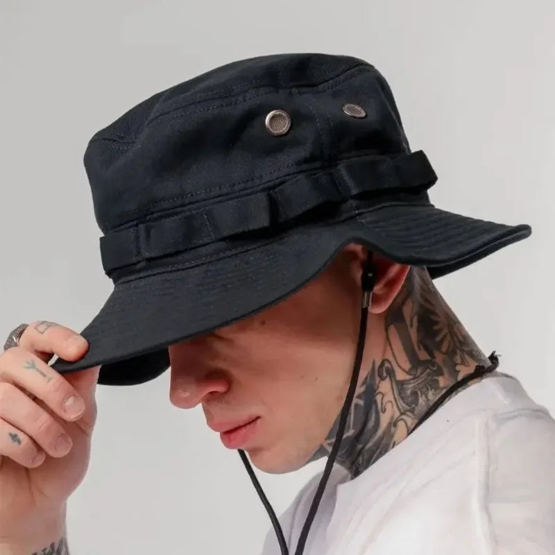 Summer Men Bucket Hat Outdoor UV Protection Wide Brim Panama