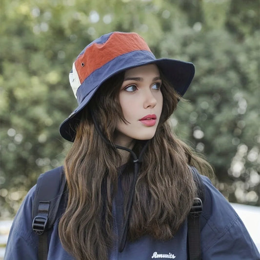 Unisex Color Block Vintage Bucket Hat - Wide Brim Waterproof Boonie Hat