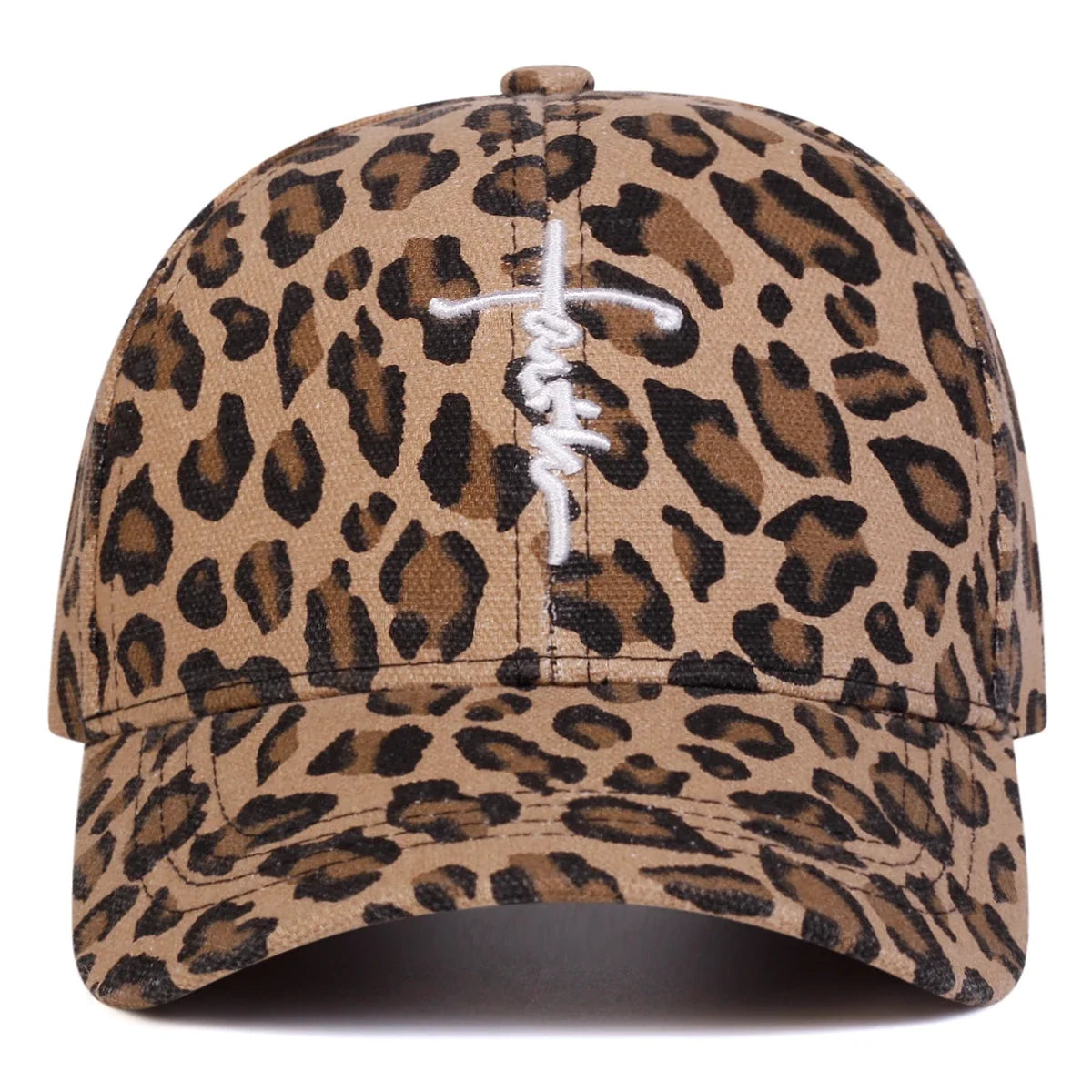 Unisex Letter Cross Embroidery Leopard Pattern Baseball Caps