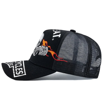 Unisex Punk Style Cap Skull Flame Piston Embroidery Sports Baseball Cap
