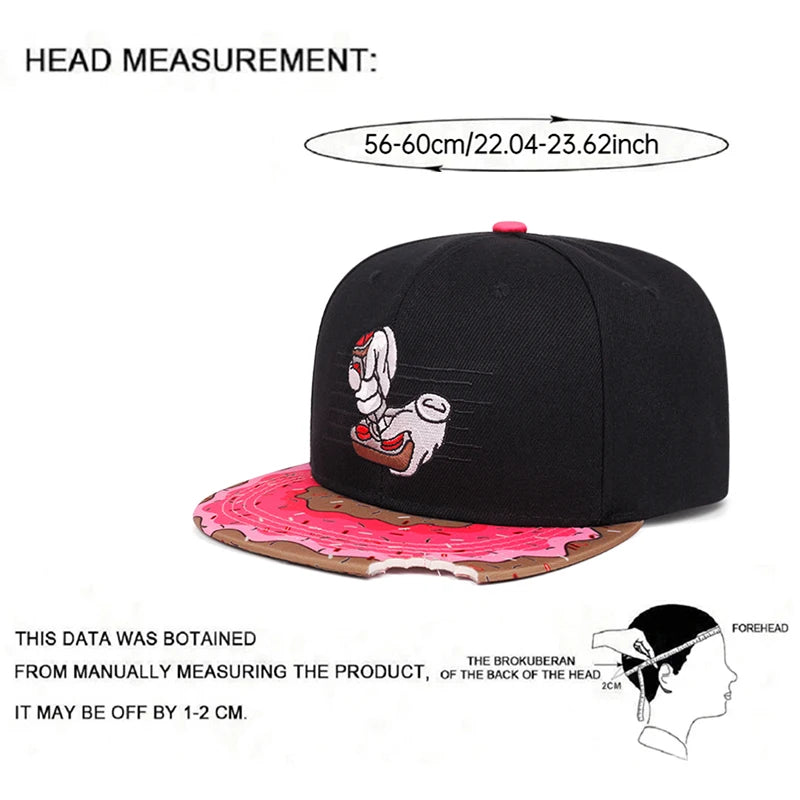 Cartoon Creative Flat Edge Hat Doughnut Game Controller Embroidered Hip Hop Hat Daily Leisure Decoration Baseball Hat