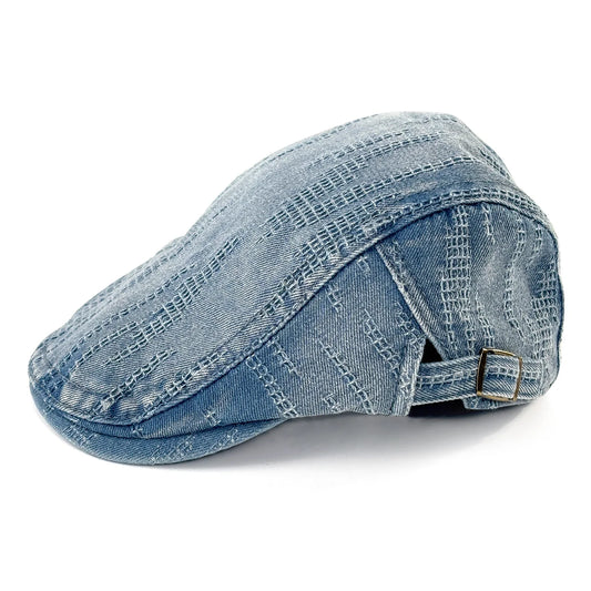 Washed Denim Striped Forward Cap, Newsboy Cap
