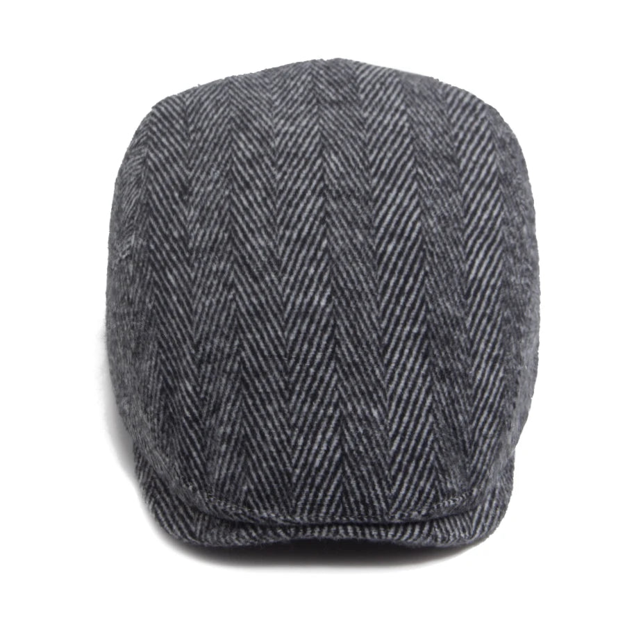 Vintage Big Herringbone Beret For Men Autumn Winter Warm Casual Newsboy Cap