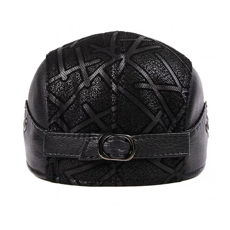 Genuine Leather Boina Thin Print Geometry Berets Hats