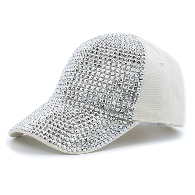 Women Diamond Inlay Cap Simple Plain Baseball Cap Female