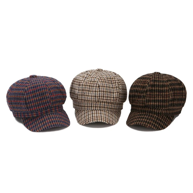 Vintage Women Beret Hat, Vintage Elegant Houndstooth Soft Painters Cap