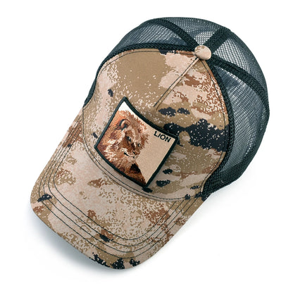 Camouflage Trucker Cap With Embroidery Lion Patch Baseball Cap For Men Women