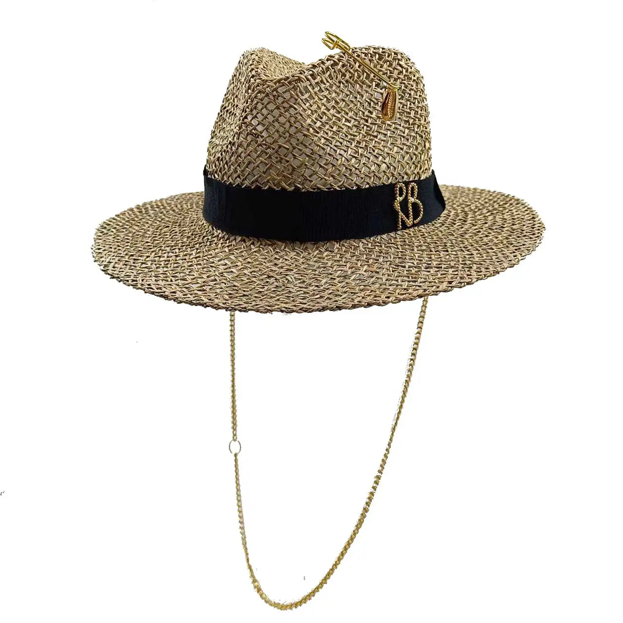 Chain Summer Straw Hat Pork Pie Hat