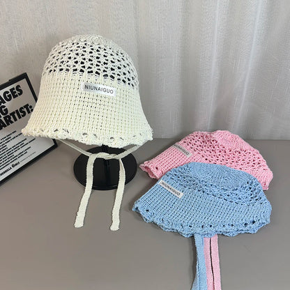 Korean Sle Summer Knitted Bucket Hat Women's