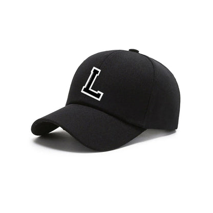 Black Unisex 26 A-Z Letter Baseball Cap, Adjustable Casual Breathable Sunscreen Cap