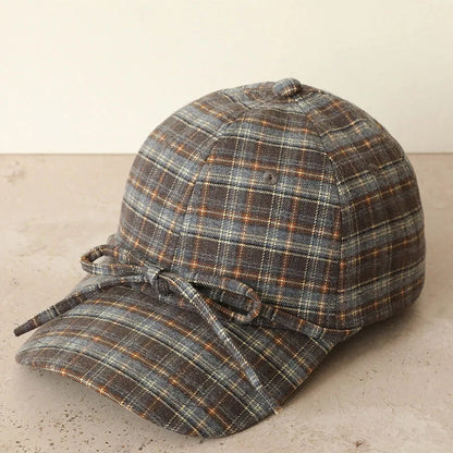 Retro Plaid Fabric Bow Decorated Baseball Cap