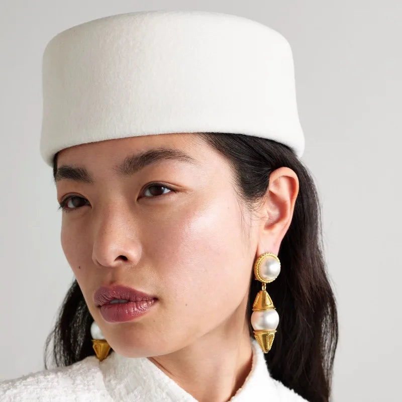 Vintage Hard Top Flat Fedoras Hats Women 100% Wool Felt Berets Hat