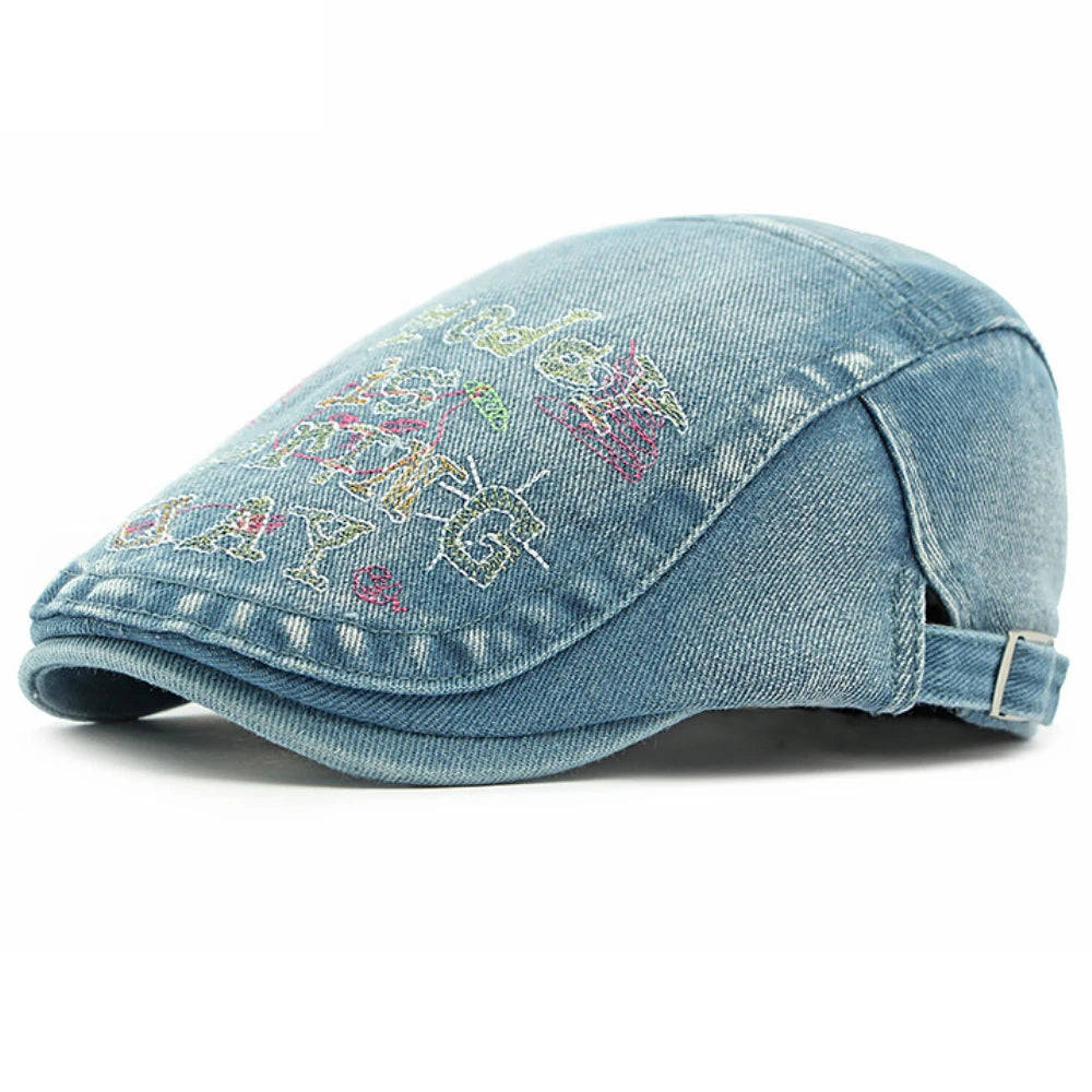 Vintage Artist Painter Beret Hat Male Female Adjustable Denim Beret Cap