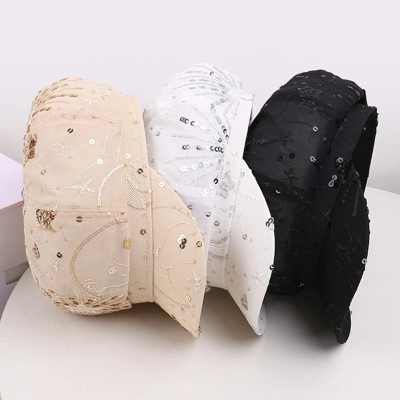 Spring Summer Mesh Sequin Octagonal Hat