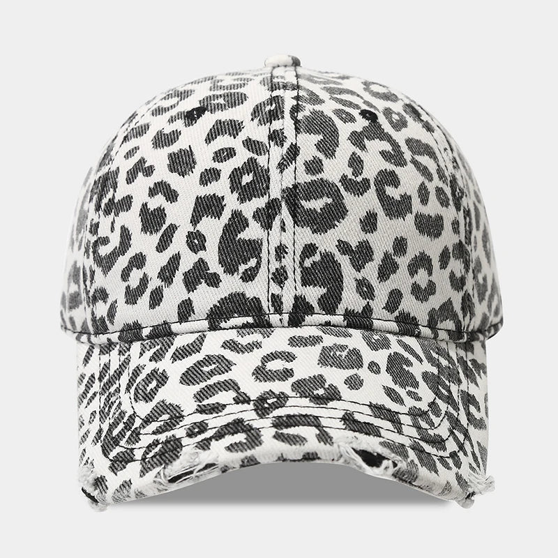 Leopard Print Baseball Cap For Women Men Distressed Washed Denim