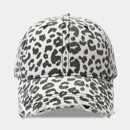 Leopard Print Baseball Cap For Women Men Distressed Washed Denim