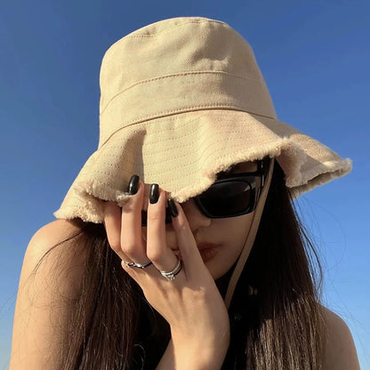 Women Solid Color Sunshade Bucket Hat Soft Cotton
