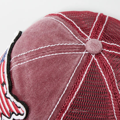 Mesh Trucker Hat Men Women USA American Flag Map