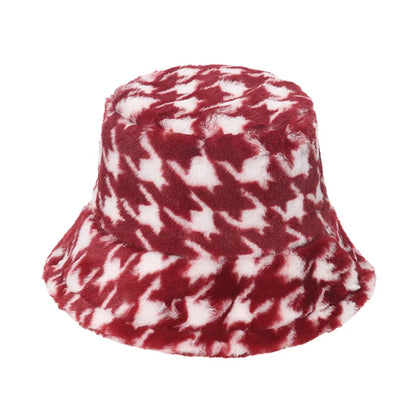 Winter Bucket Hat Women's Fashion Leopard Panama Warm Hats Female Vintage