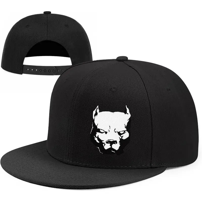 Flat Bill Hats For Men Snapback Snap Backpack Hat For Boy Wide Brim Pitbull Lids Black Baseball Cap
