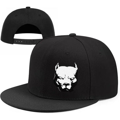 Flat Bill Hats For Men Snapback Snap Backpack Hat For Boy Wide Brim Pitbull Lids Black Baseball Cap