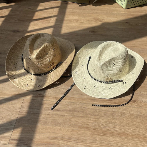 2026 New Cowboy Straw Hat, Wide Brim Western Sun Cap