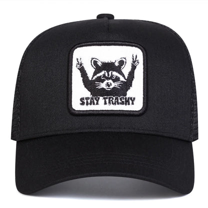 Unisex Stay Trashy Raccoon Embroidery Baseball Net Caps Spring Summer