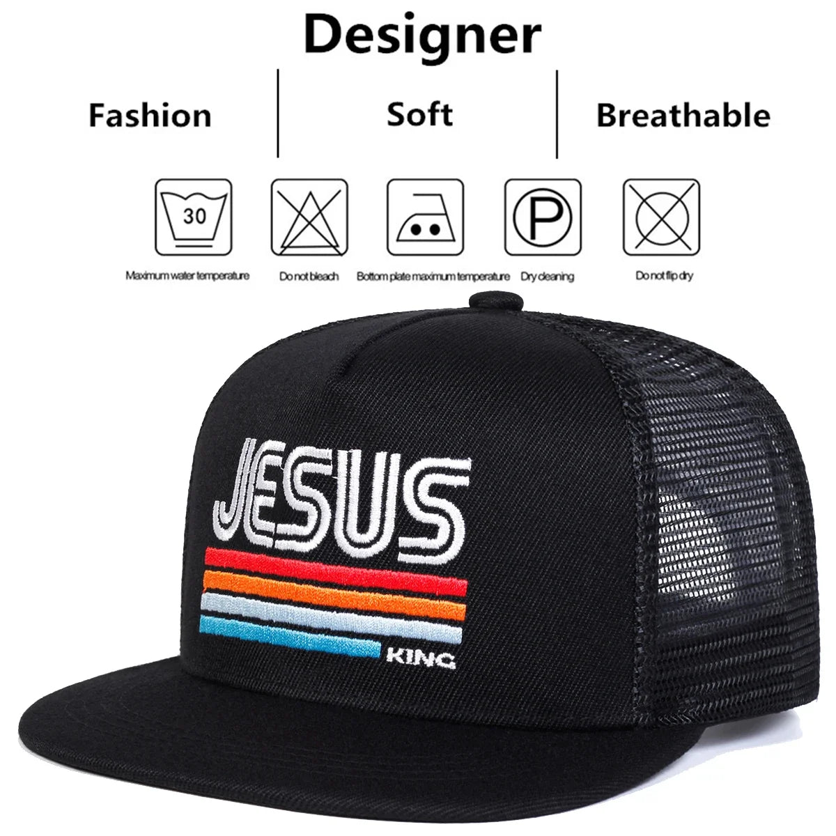 Unisex Jessus Letter Embroidery Hip-hop Net Hats Spring Summer Sports Cap