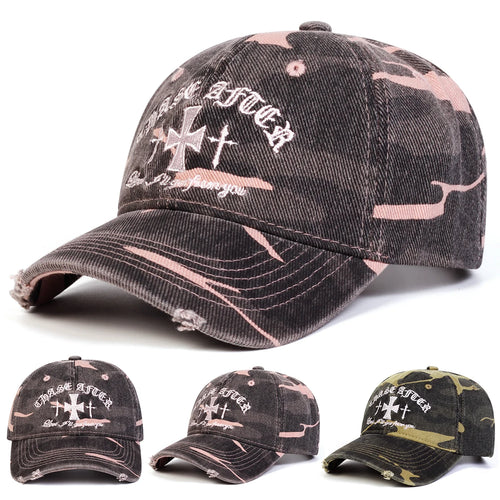 Unisex Cross Embroidery Pierced Baseball Caps Spring and Autumn