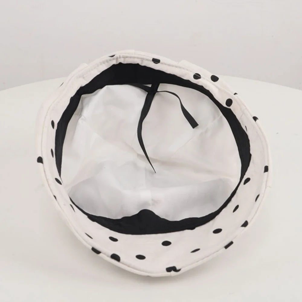 Dot-Patterned Equestrian Hat With Brim English-Style Black And White Beret