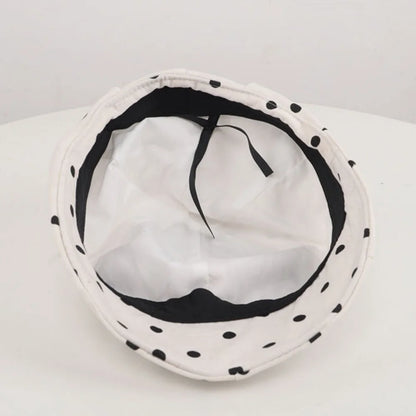Dot-Patterned Equestrian Hat With Brim English-Style Black And White Beret