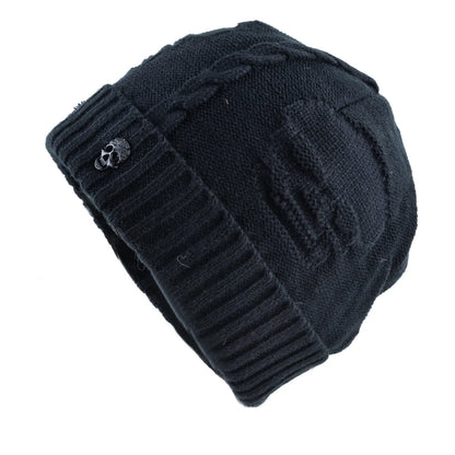 Winter Beanies Men Knitted Skull Pattern Solid Color Hat With Metal Skulls