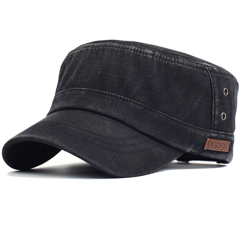 Washed Cotton Military Caps Casual Flat Top Hat