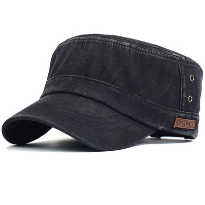 Washed Cotton Military Caps Casual Flat Top Hat