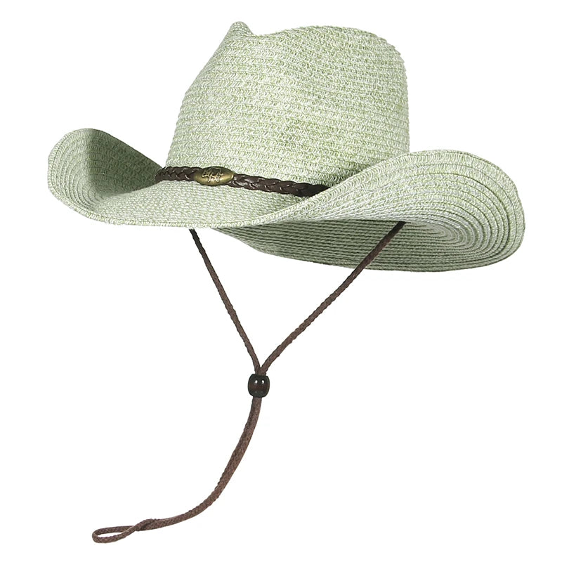 Wide Brim Women Summer Cowgirl Hat Sun Beach Straw Hat Cap