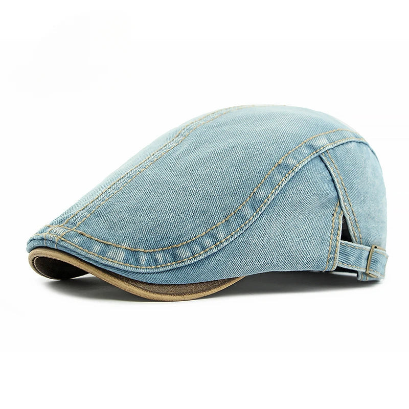 Spring New Washed Denim Hat Men's Beret British Retro Cap