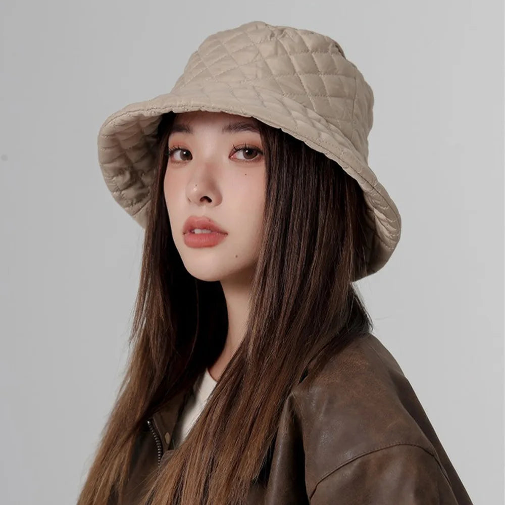 Ultra Light Down Bucket Hat For Women Winter Thick Cotton Fisherman Cap
