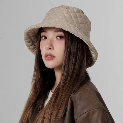 Ultra Light Down Bucket Hat For Women Winter Thick Cotton Fisherman Cap