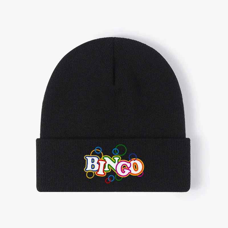 Bingo Letter Pattern Knit Beanie Hat Warm Cuffed Skull Cap