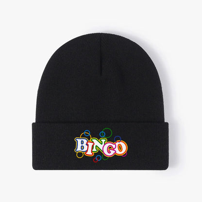 Bingo Letter Pattern Knit Beanie Hat Warm Cuffed Skull Cap