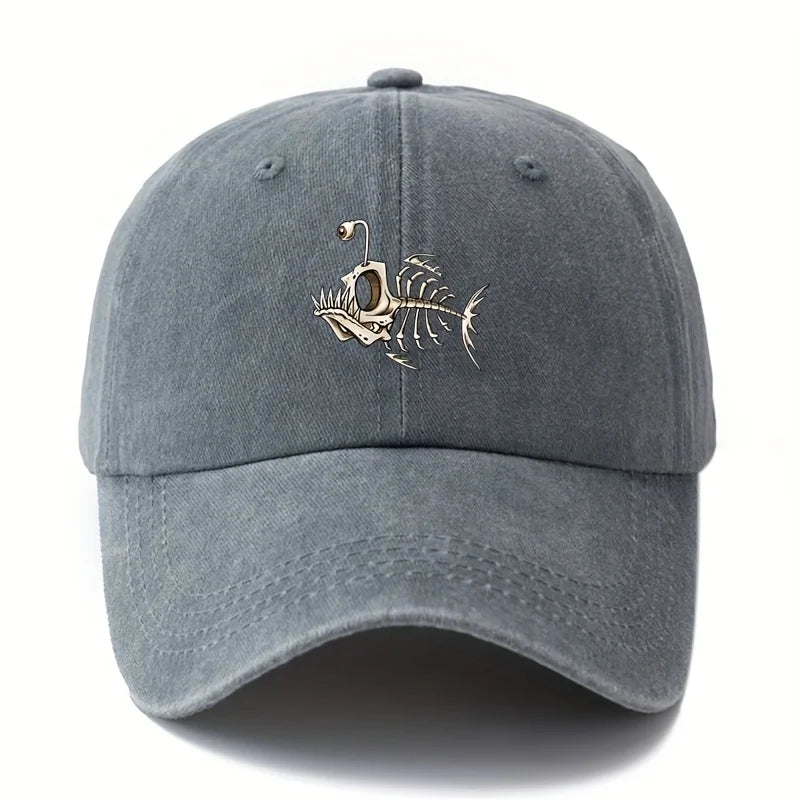Fishbone Printed Baseball Cap Classic Retro Curved Brim Suitable for Outdoor Camping Trips
