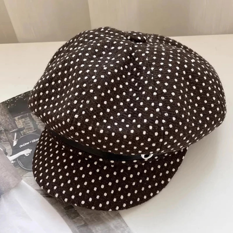 Korean Polka Dot Retro Women's Octagonal Newsboy Caps