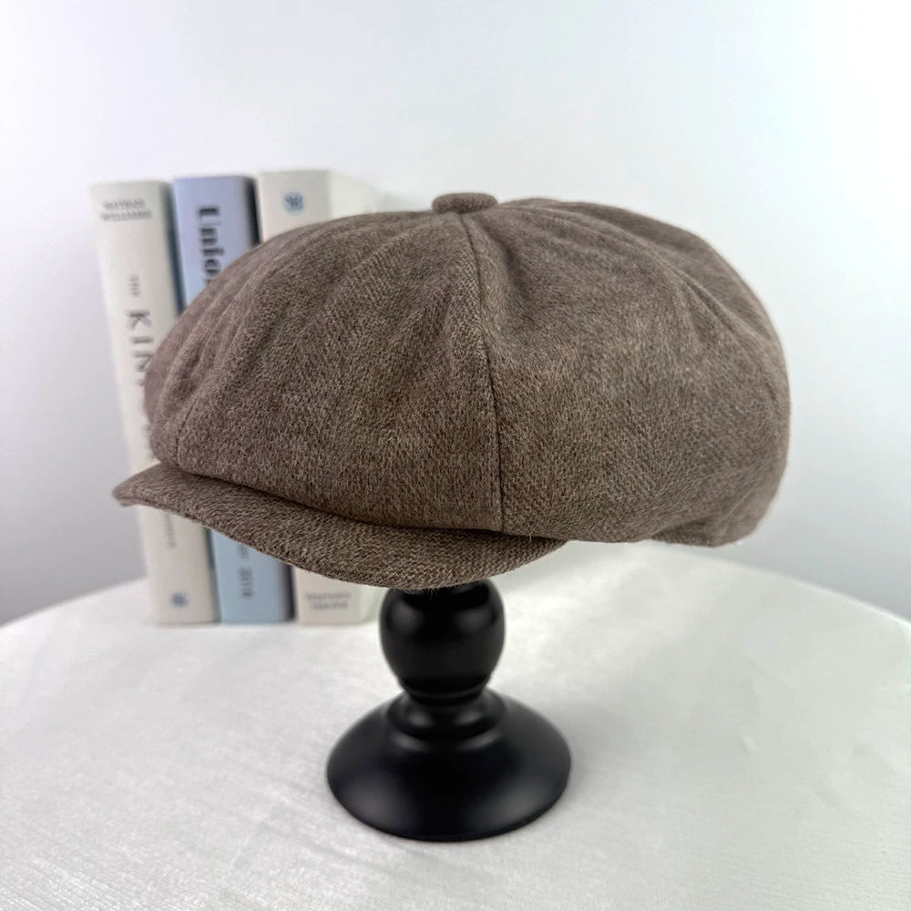 Men Hats Gray Octagonal Cap Vintage Woolen Newsboy Caps
