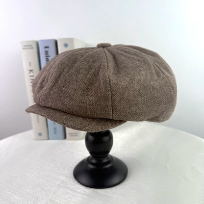 Men Hats Gray Octagonal Cap Vintage Woolen Newsboy Caps