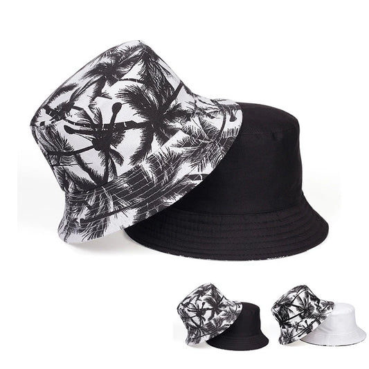 Trendy Printed Coconut Tree Design, Double-Sided Bucket Hats