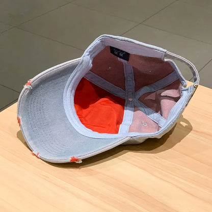 Retro Solid Color Denim Baseball Cap Personalized Fashion Hole Do Old Cap
